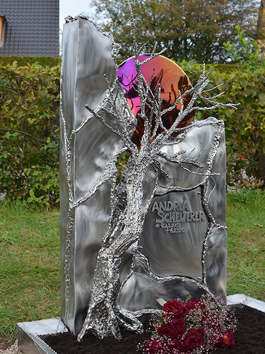 Cementary memorial of grinded stainless steel