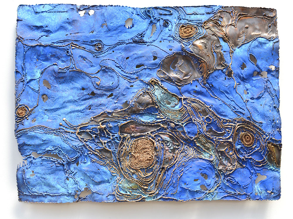 Metal Painting, Blue Patina on Bronze Sheet