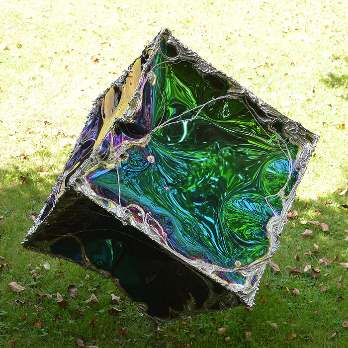 Garden Sculptures, Imploded Metal Cubes